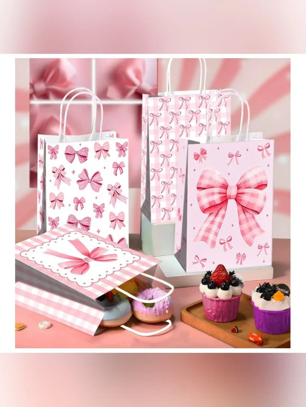 24 Pcs Pink Bow Party Favors Bags with Handles